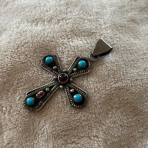 Silver garnet turquoise necklace pendant
